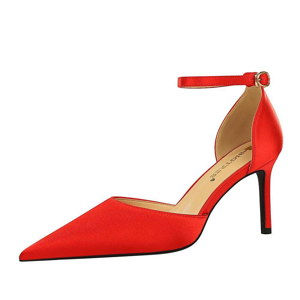 Champagne Satin Pointy Stiletto Heels 674228626275 - COCOMELODY